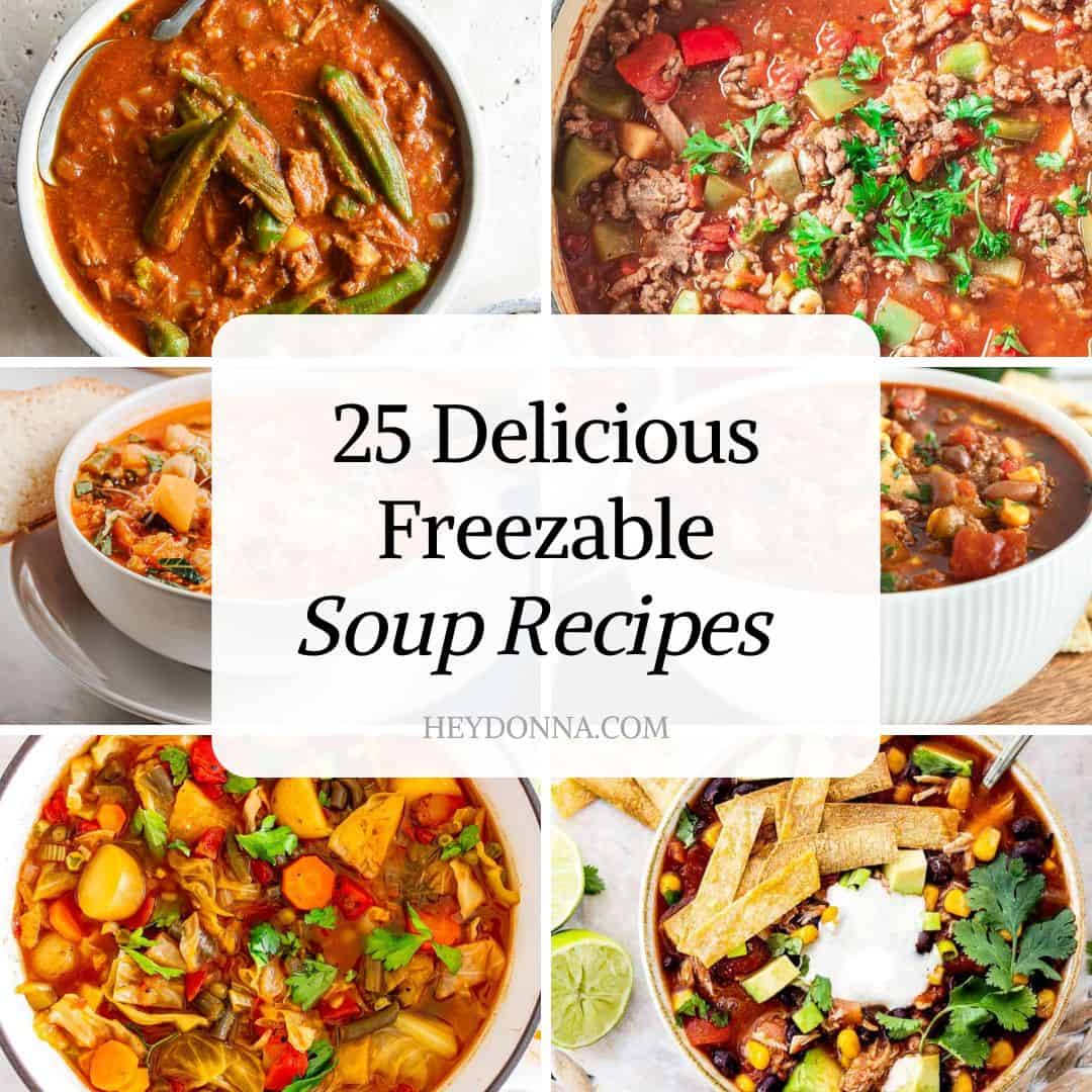 Collage of freezable soup recipes