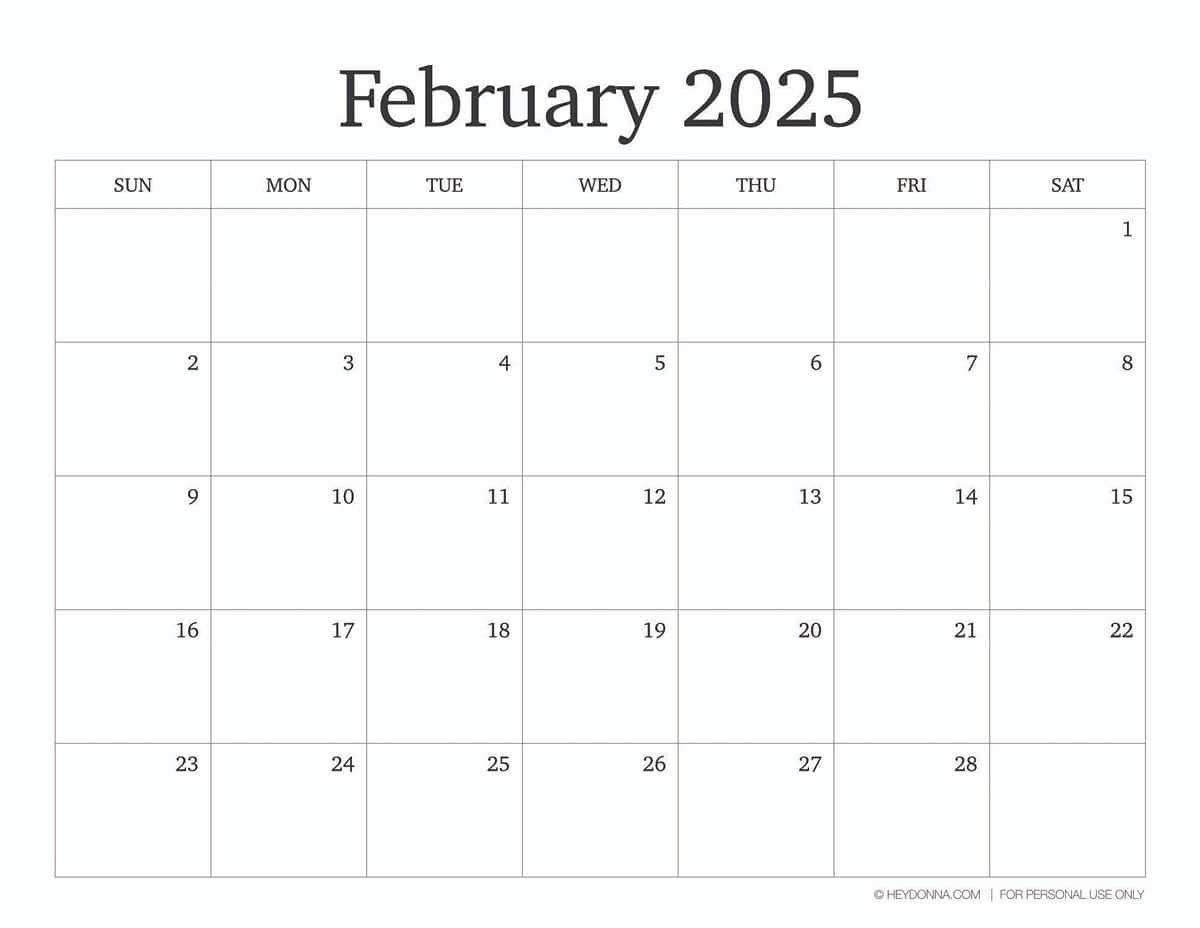 Wide Feburary 2025 Calendar