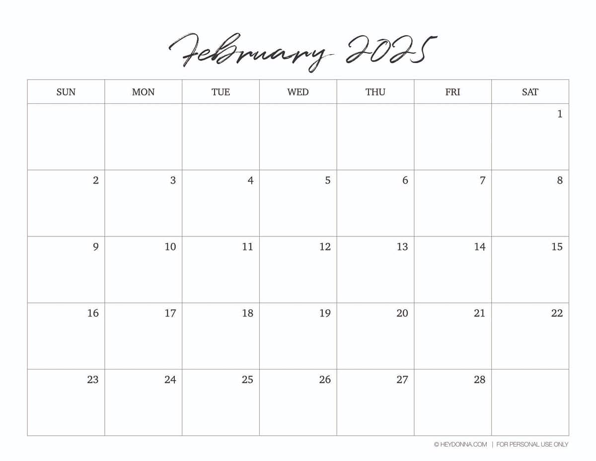 Wide February 2025 Calendar