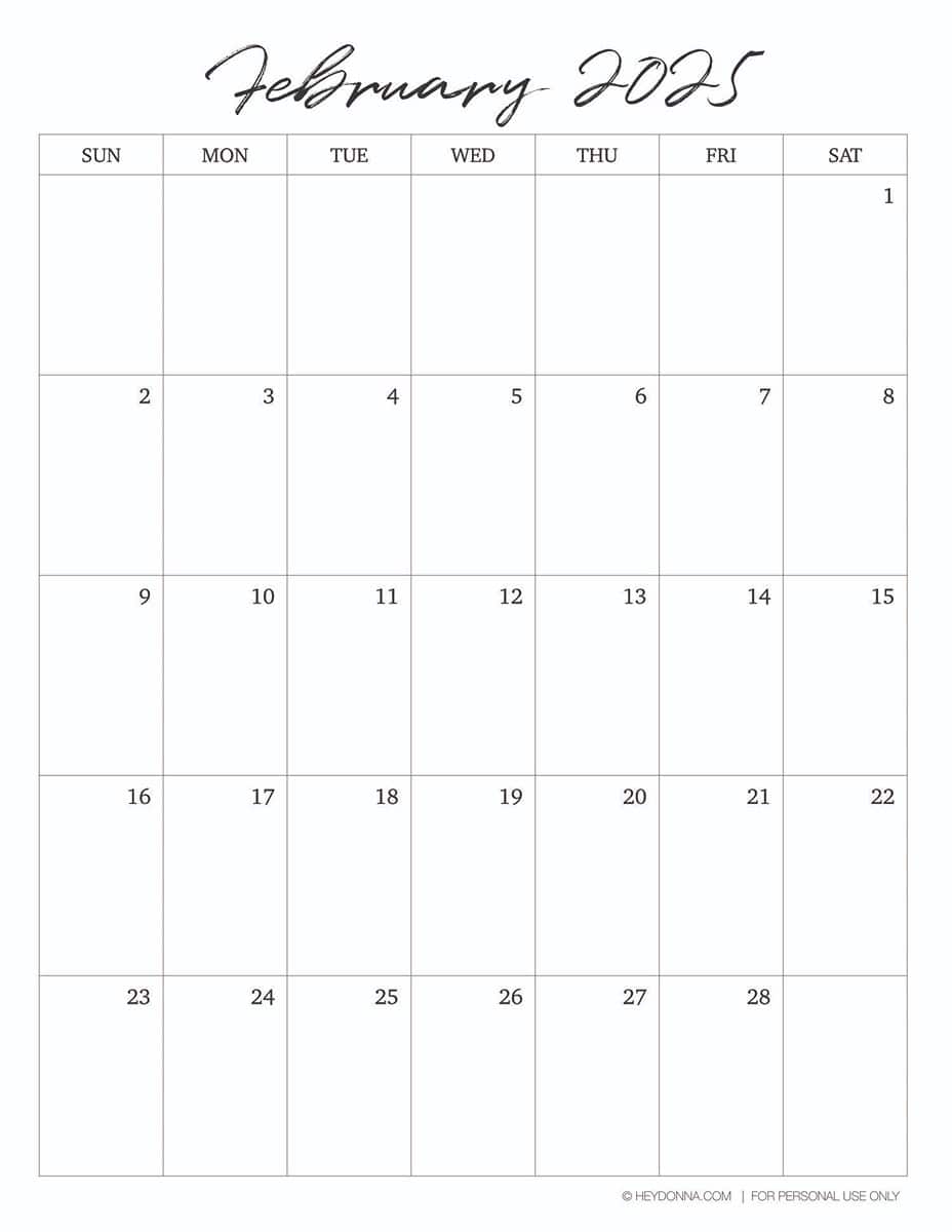 Get a pretty free printable February 2025 calendars. 