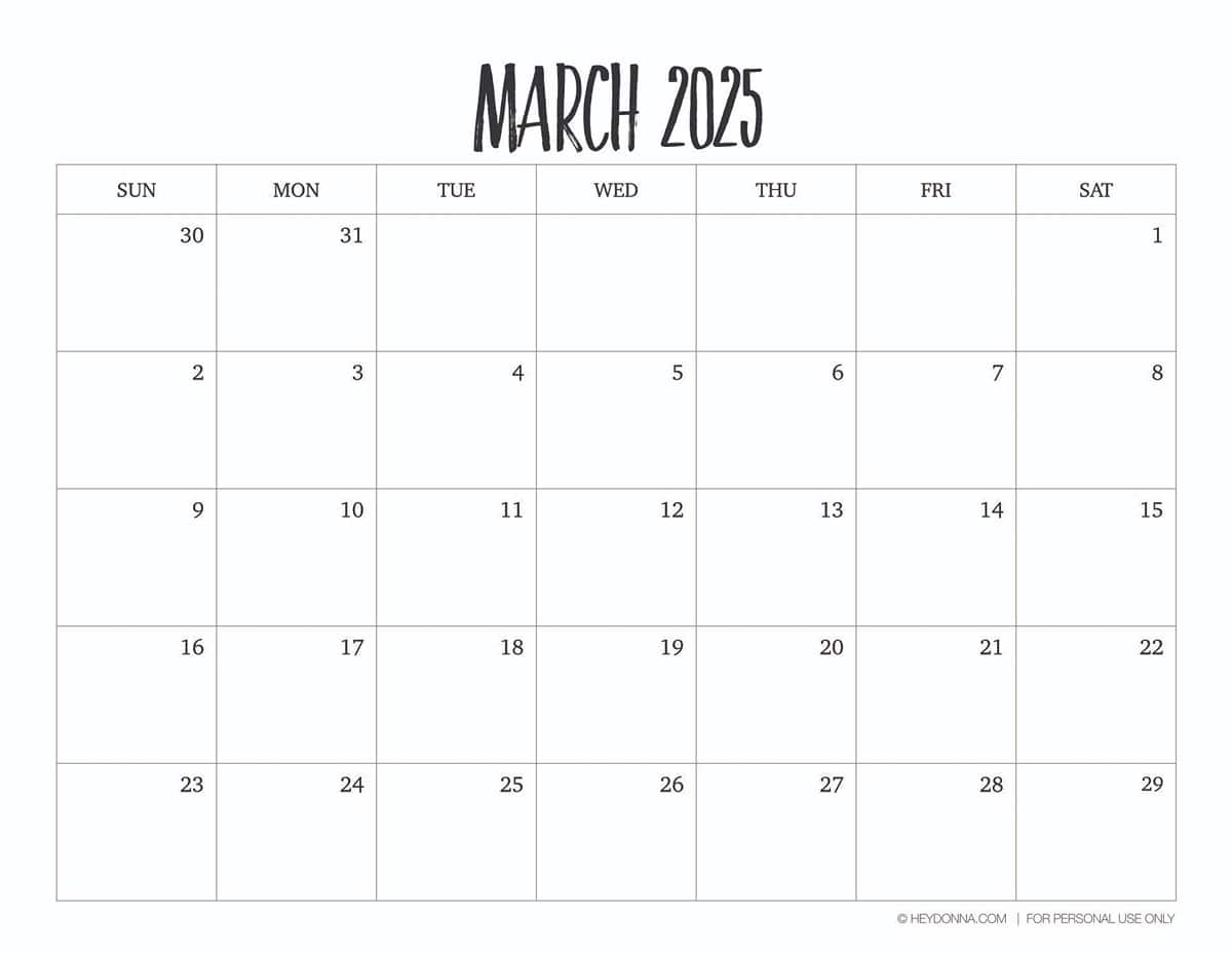 March 2025 Calendar