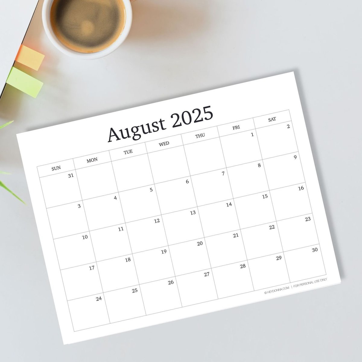 Printable August Calendar PDF 