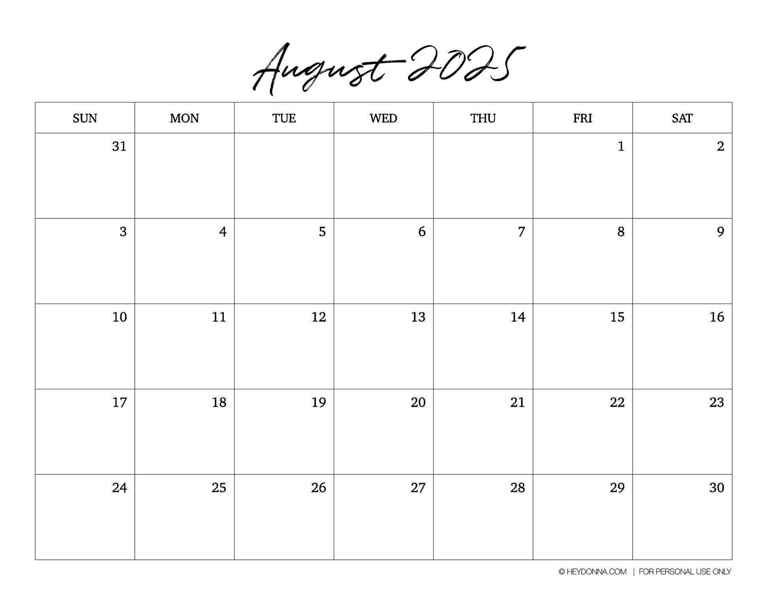 Free Printable Calendar for August Download this free August 2025 Printable and get organized for the new month! 