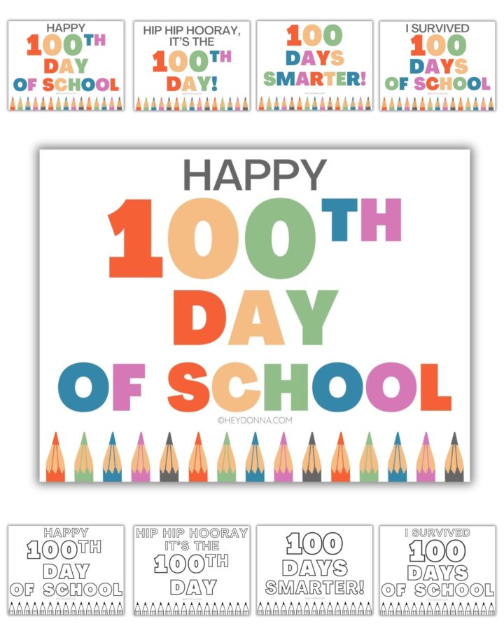 Printable 100th day of school sign