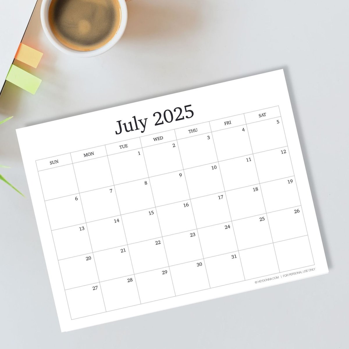 July 2025 Sunday - Saturday Monthly Calendar - Free printable