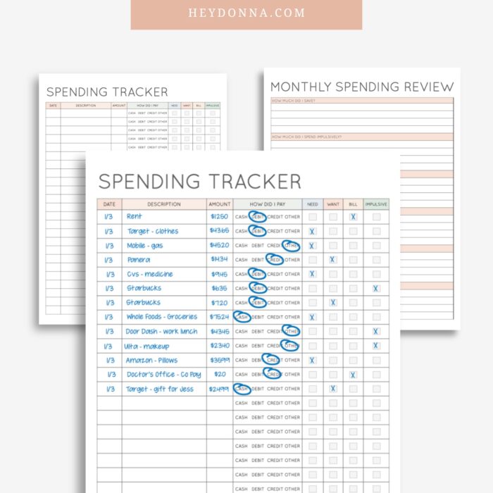 Budget printable to track spending 