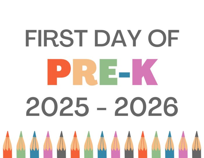 Free printable 1st Day of school printable sign for Pre-K.