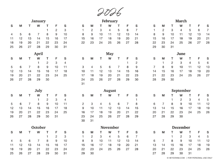 12 month calendar printable