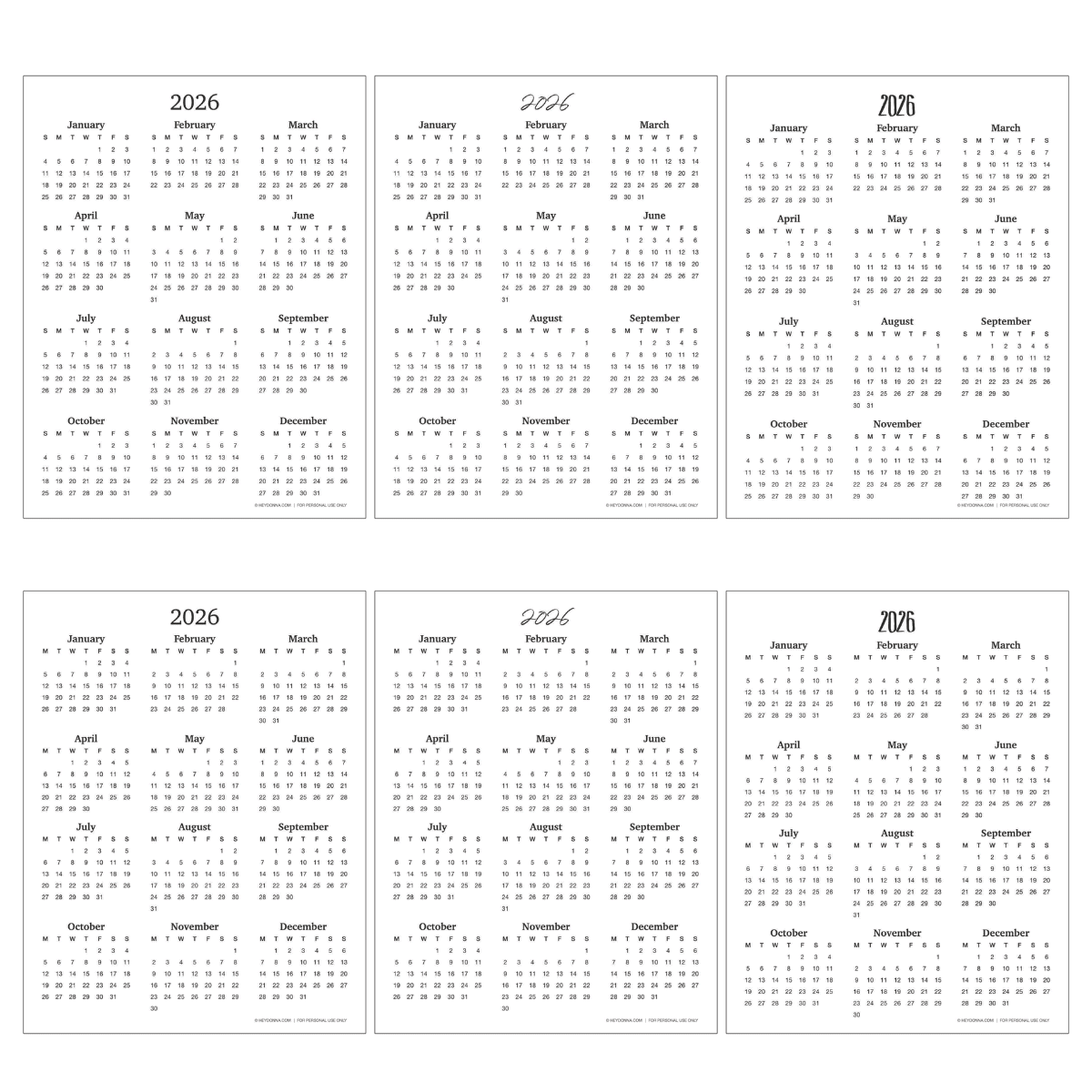 Printable Calendar for 2026 