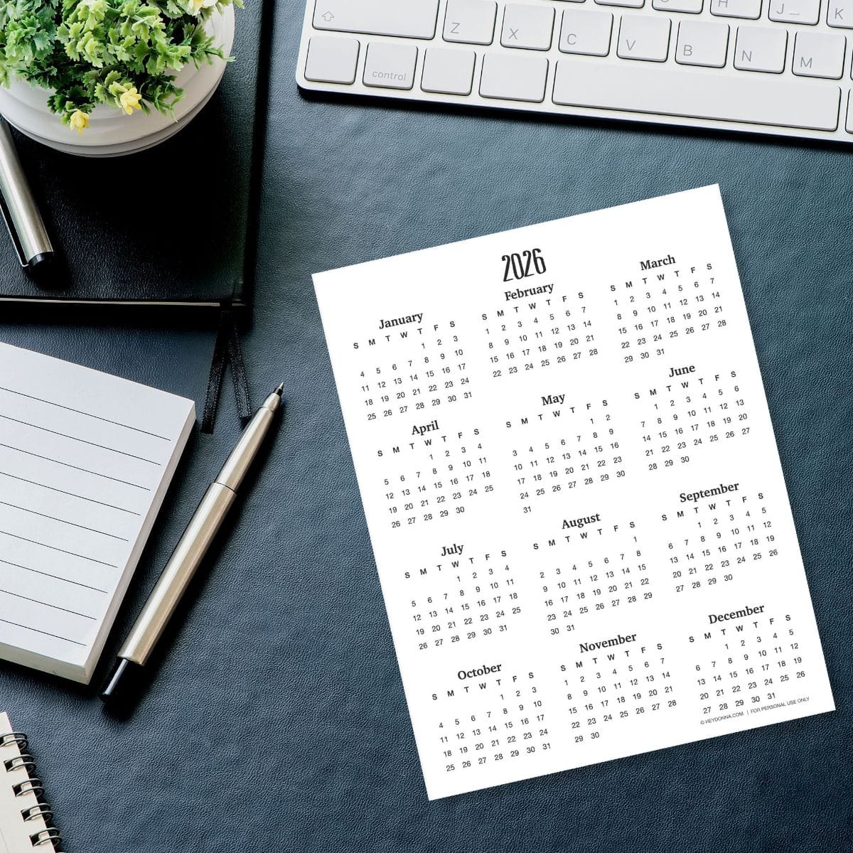 Printable 2026 Calendars - One page